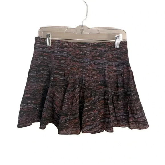 Free People Pleated Skater Space dye Pattern Tiered Mini Skirt Grunge Mod - Picture 3 of 5
